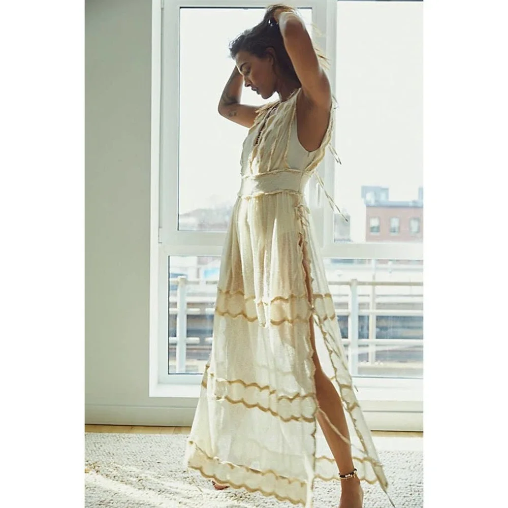 Free People Luna Lace Maxi Bodysuit Dress NEW